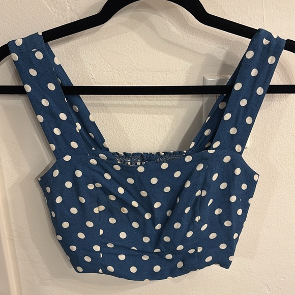Reformation Colbi Top & Skirt Set Blue Polka Dot Size 0 - Picture 4 of 10